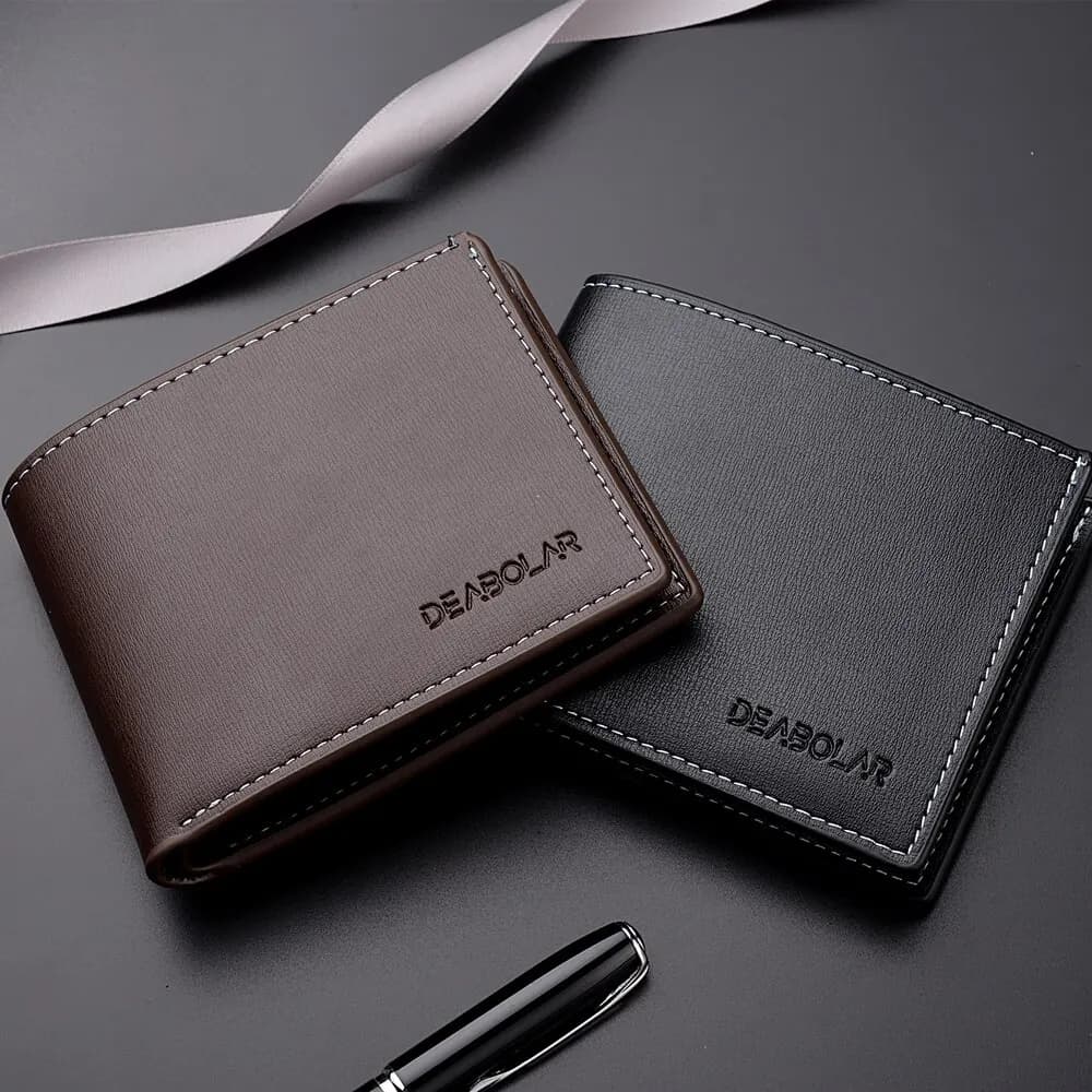 Men's Short Wallet Pu Leather Foldable Men's Wallet in Slim Style with Credit Card Holder