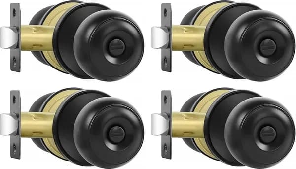Maniglie per Porte con Funzione Privacy, Set da 4 Maniglie Nere Opache con Serratura, Maniglia per Porte Interne Senza Chiave per Camera da Letto e Bagno