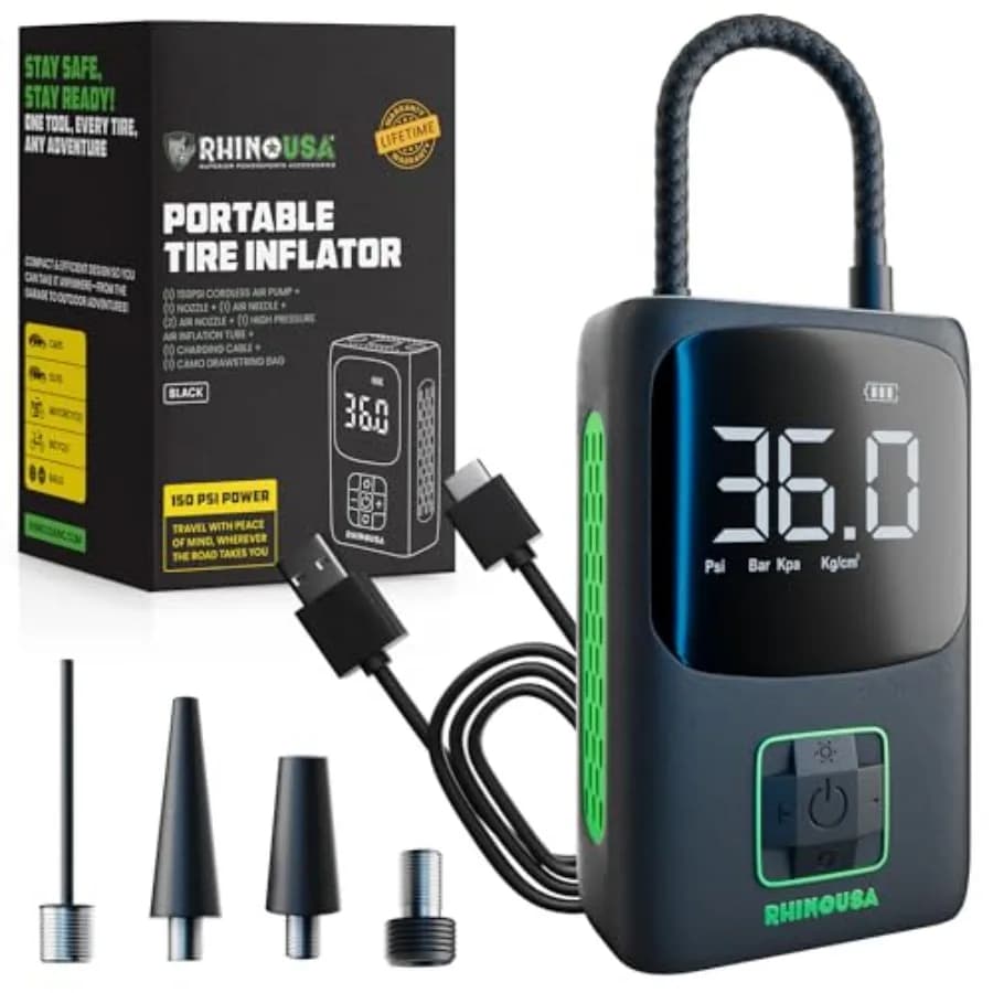 Compressore d'Aria Portatile per Pneumatici 150 PSI, Pompa d'Aria Migliorata per Pneumatici Auto con Manometro Digitale - Miglior Mini Pompa d'Aria