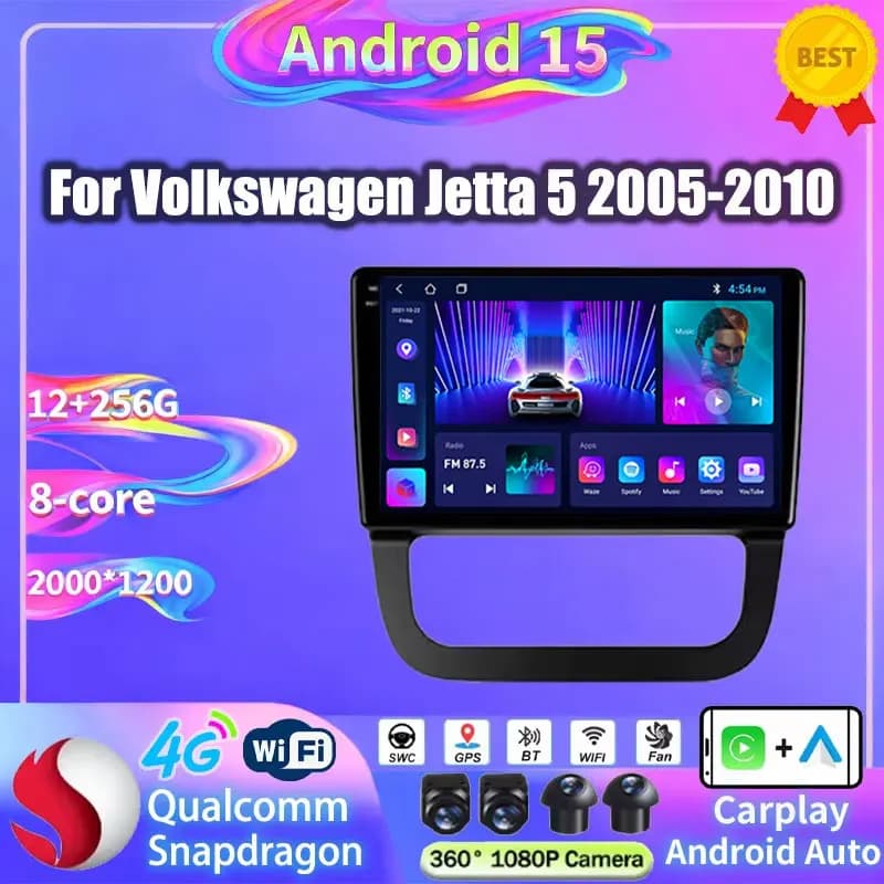 Android 15 Car Radio For Volkswagen VW GOLF MK5 JETTA GLI RABBIT 2003 - 2010 Navi Head Unit GPS Multimedia Player Stereo QLED BT
