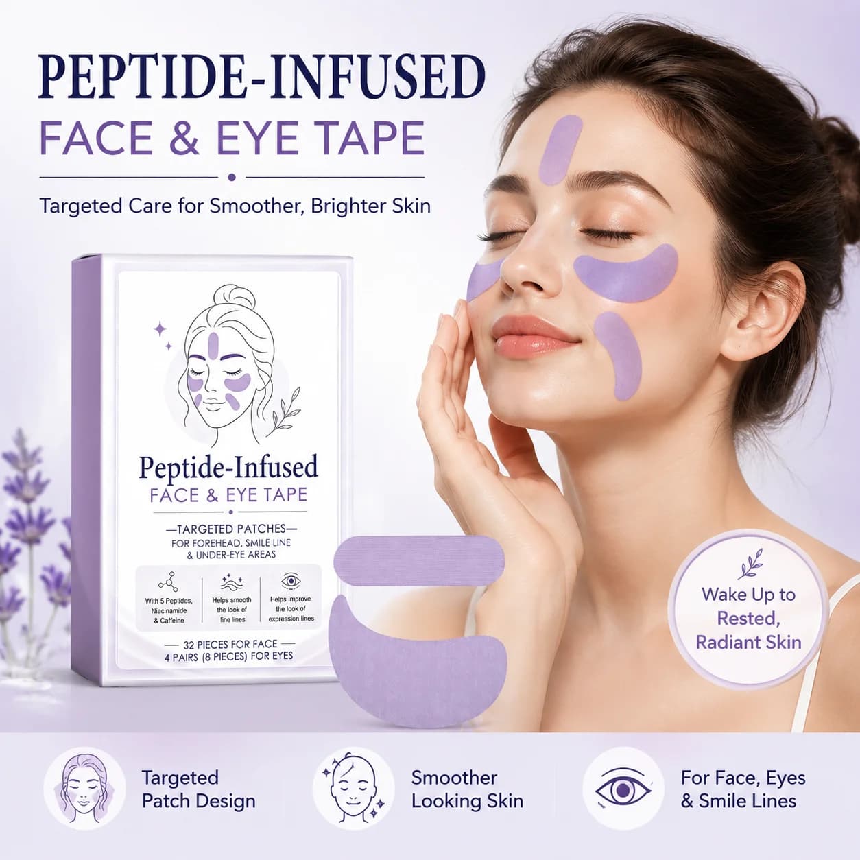 Copper Peptide Face & Eye Tape Smoothing Forehead Smile Lines Reduce Wrinkles Peptide-Infused Facial Mask Korean Skin Care Tools