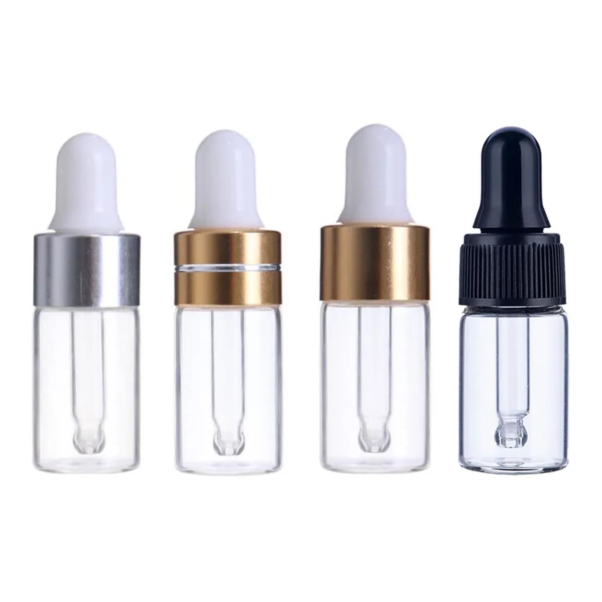 30x 50x 100x 1/2/3/5 ML Clear Glass Essential Oil Aromatherapy Dropper Bottles Silver Cap Reagent Drop Eye Liquid Pipette Bottle