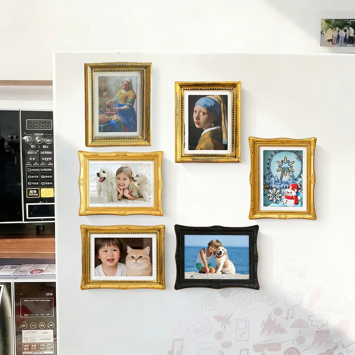 1pc Miniature refrigerator magnetic photo frame, Vintage Style Open the Back Cover and Directly Insert For Photos, Paintings, DI