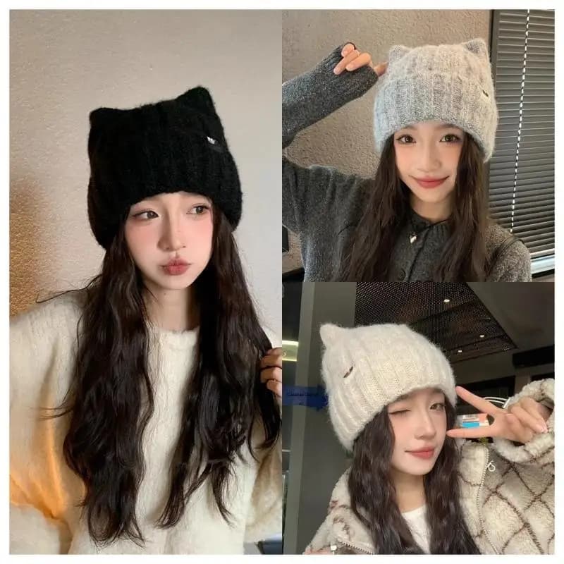 Cat ear cap, knitted warm winter hat with windproof design and thickened, nice warm accessory for autumn and winter timeCC55 mentions