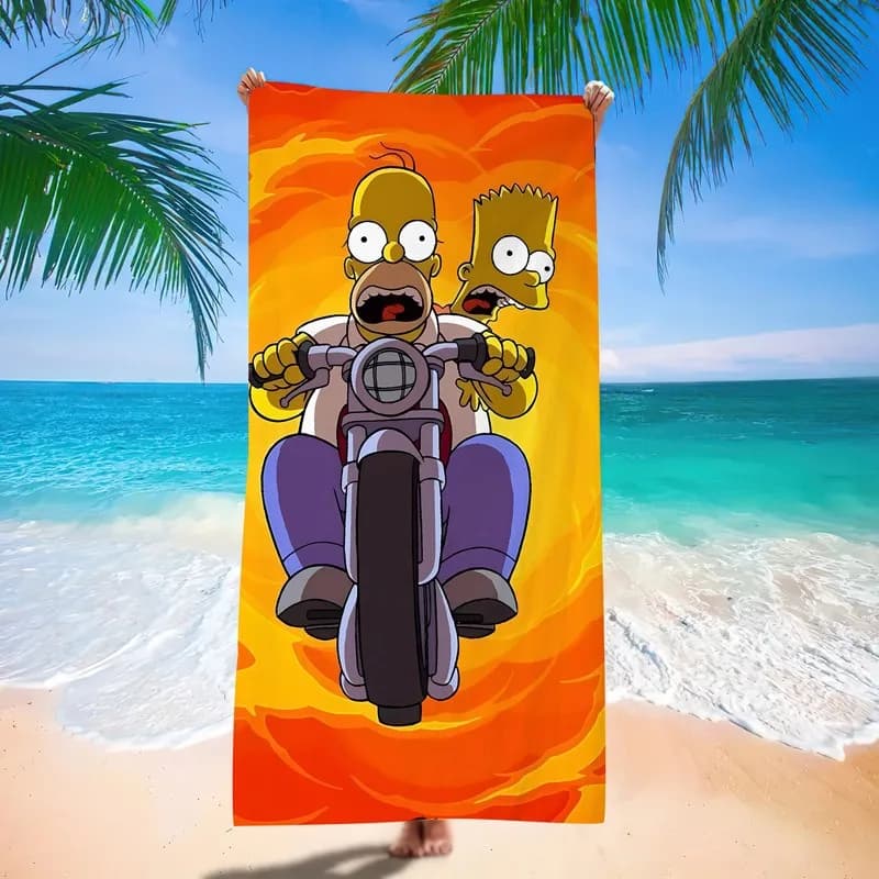 Divertimento garantito! Asciugamano da spiaggia 3D con cartoni animati S-Simpson, asciugamano da nuoto in morbida microfibra ad asciugatura rapida, regalo da viaggio leggero per ragazzi e ragazze