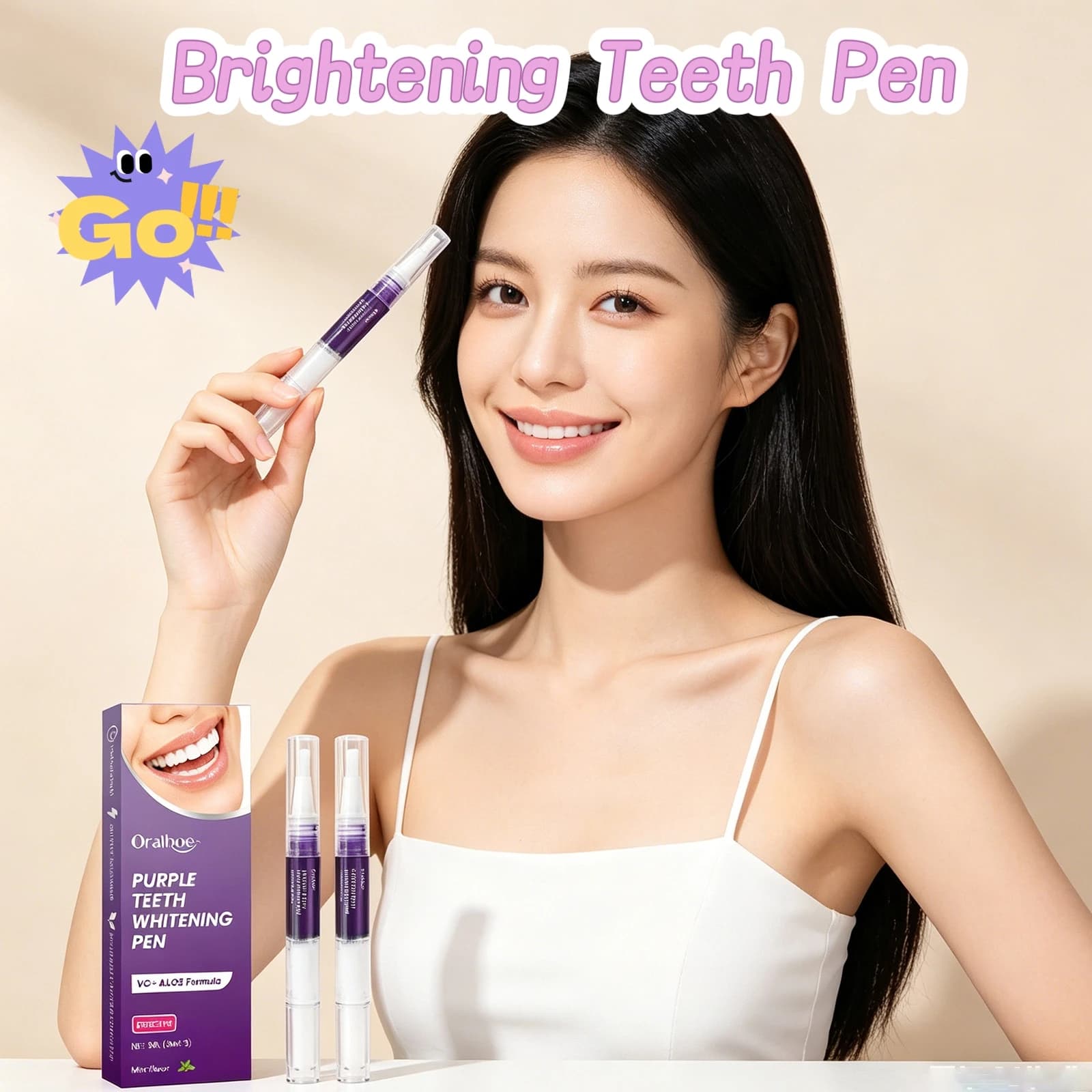 Penna sbiancante per denti Oralhoe Purple, rimuove le macchie dai denti, rimuove la placca, sorriso perfetto, prodotti per la cura dentale con vitamina C