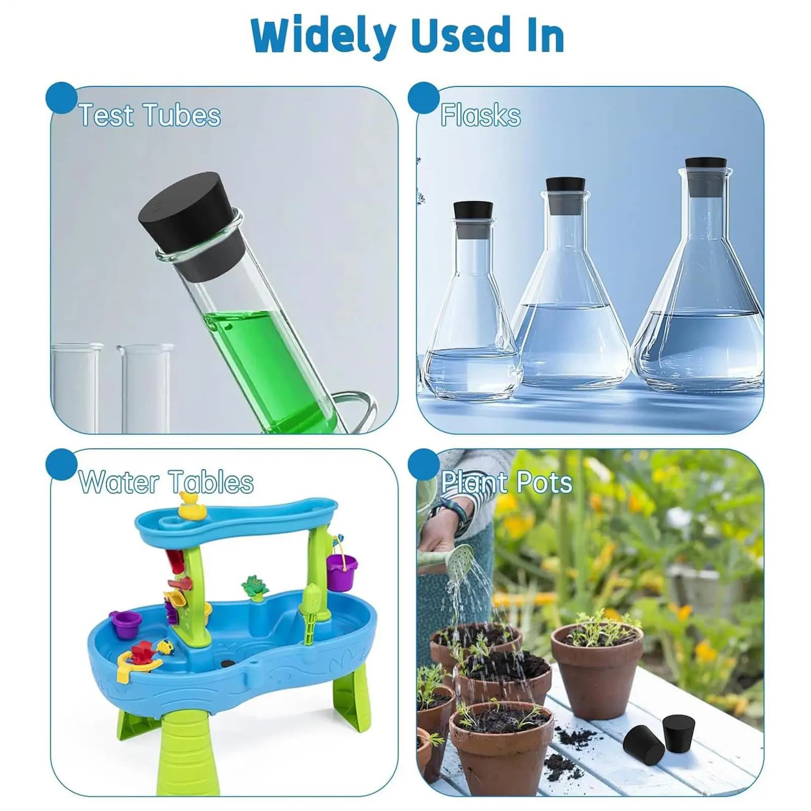 Set di 6 tappi in gomma solida per tavoli acquatici, coperture e tappi in gomma solida per provette, vasi per piante, contenitori per rifiuti per bambini all'aperto