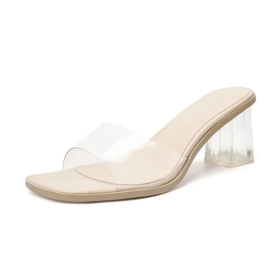 Sandali Vivianly da Donna con Tacco Basso e Largo, Punta Quadrata Aperta, Tacco Grosso, Slip-on, Ciabatte con Tacco per Feste e Matrimoni