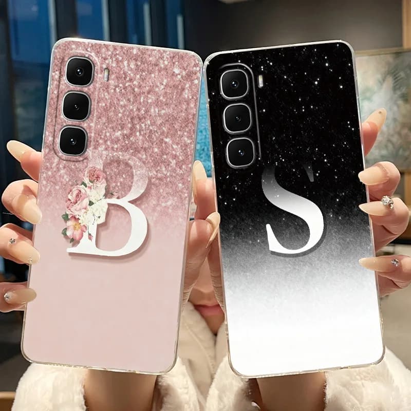 For Infinix Hot 60i 4G Case Infinix Hot 60 Phone Case X6728 X6728B X6726 Luxury Elegant Initial Letter Clear Silicone Soft Cover