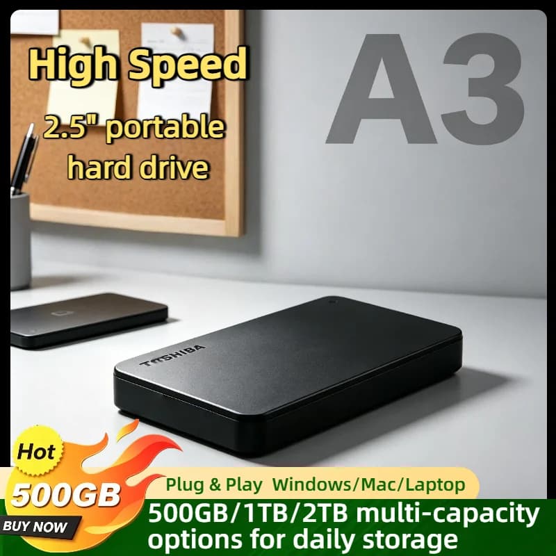 For Toshiba OEM A3 Expansion 500GB 1TB 2TB USB 3.0 Portable 2.5 Inch External HDD Hard Disk Drive Box Storage Compact Pro