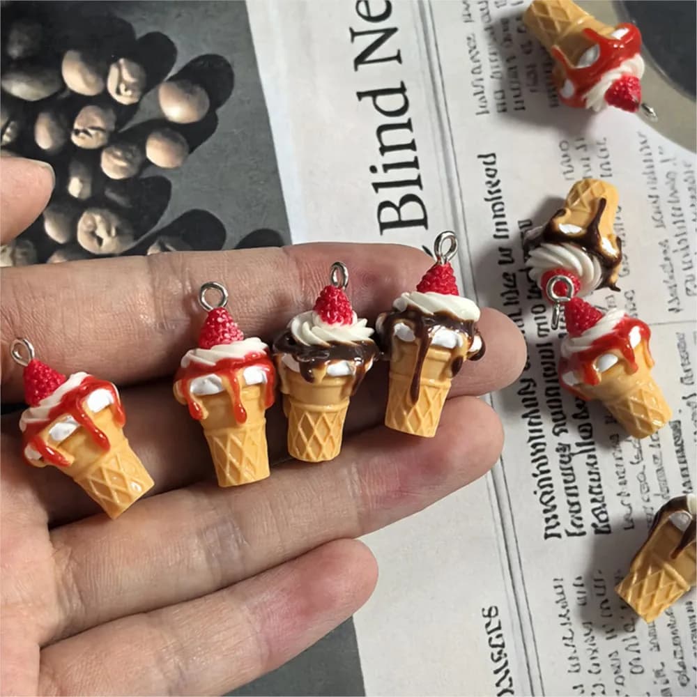 10Pcs Cute 3D Simulation Food Ice Cream Resin Charms Earrings Keychains Pendants for DIY Jewelry Accessories 25*14mm