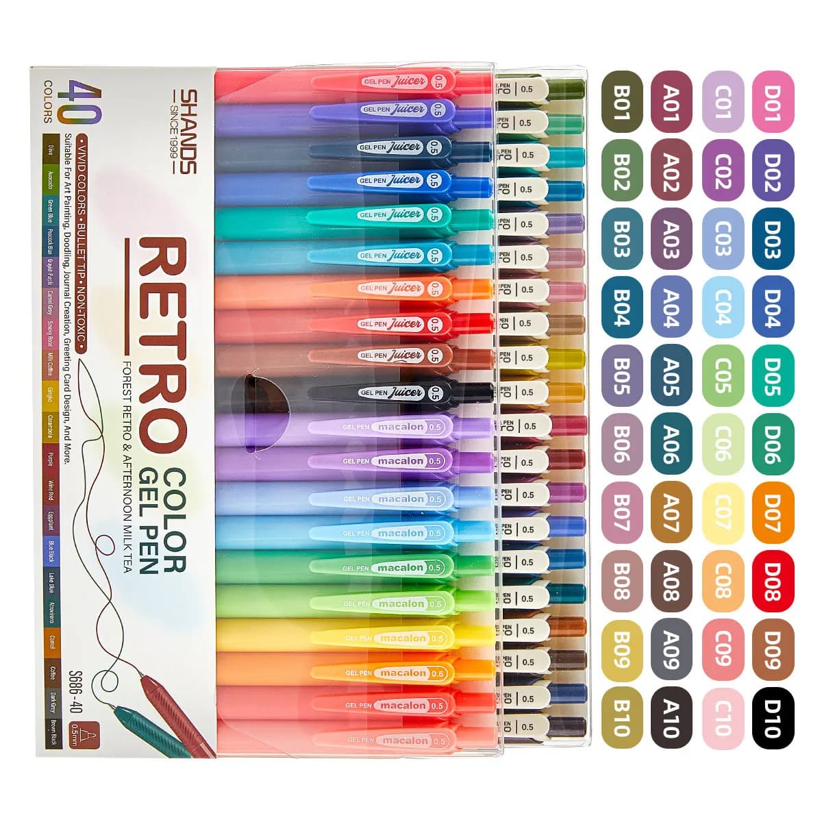 Penne gel 40 colori Penne a inchiostro retrattili ad asciugatura rapida, punta fine 0,5 mm, scrittura fluida, multicolore per journaling, disegno, Doodlin