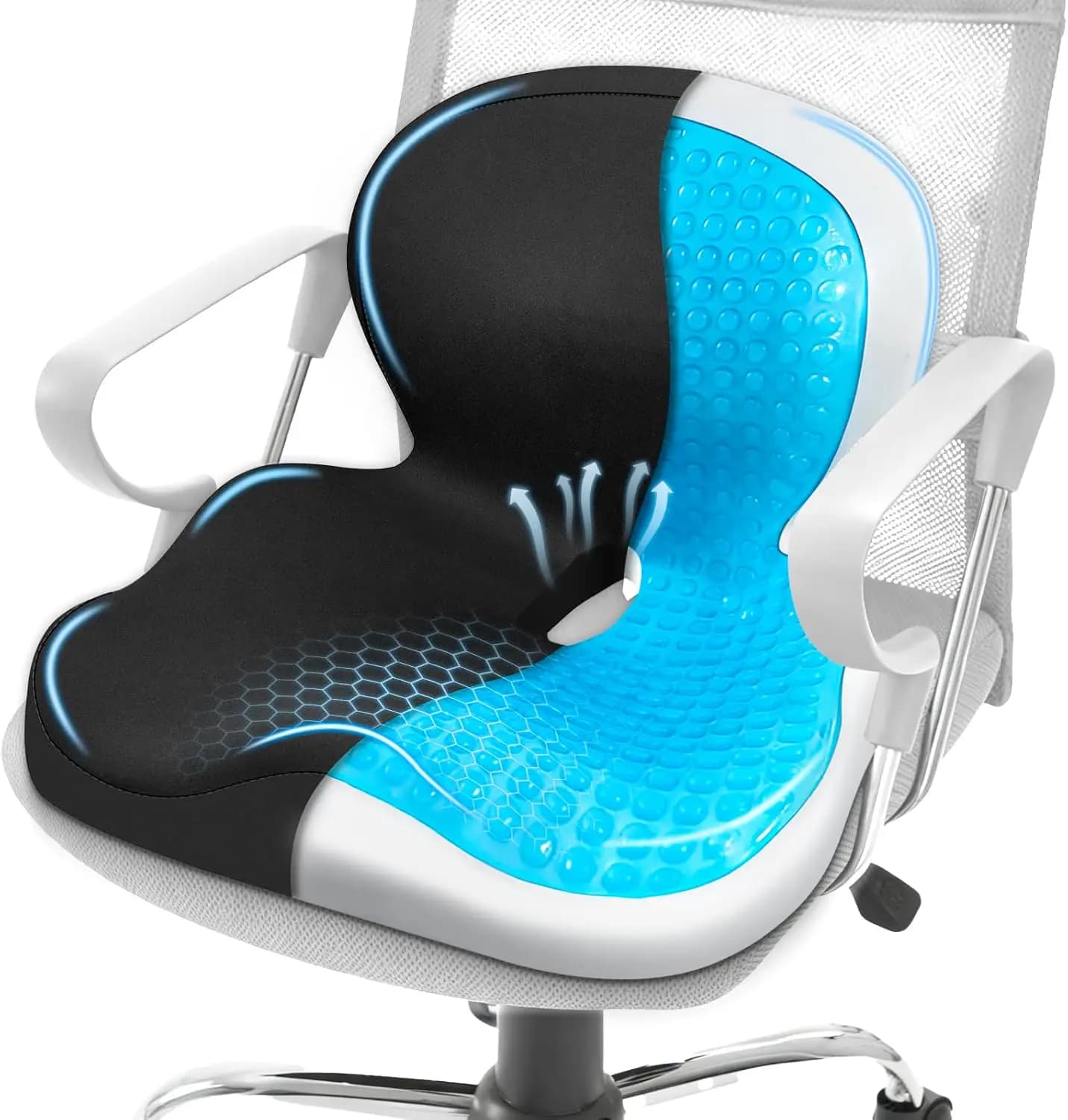 Seat Cushion with Back Support, Cooling Gel & Memory Foam Lumbar Support Pillow for Office Chair, Ergonomic Sciatica Pain
