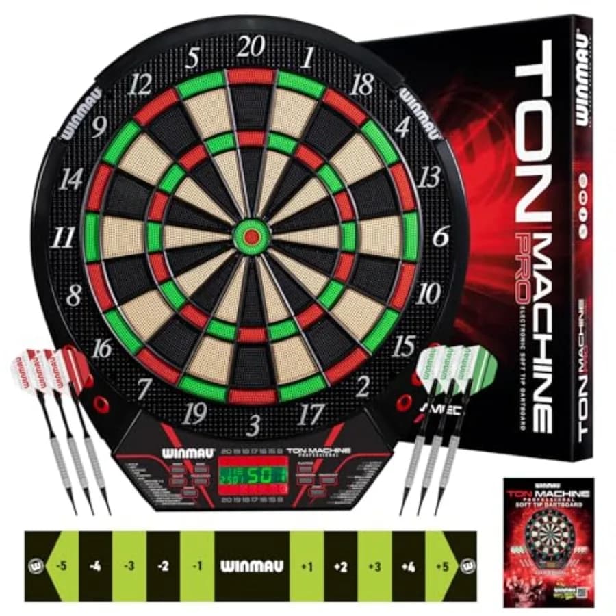 Tavola Elettronica per Freccette Ton Machine - Bersaglio con Punte Morbide per Adulti, Set Freccette con Oltre 90 Giochi e Tabellone Segnapunti Digitale per 8 Giocatori