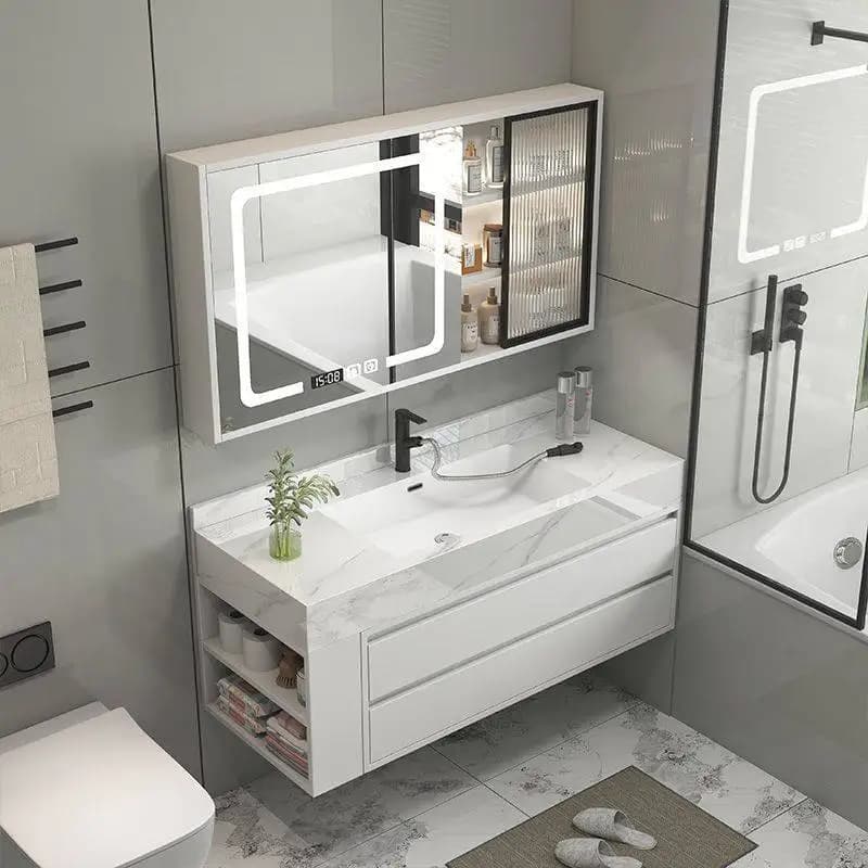 Divisori Organizzatore Decorazioni per armadietti da bagno Armadietto moderno di lusso in legno Specchio portaoggetti Cura della pelle Gabinete Mobili per hotel