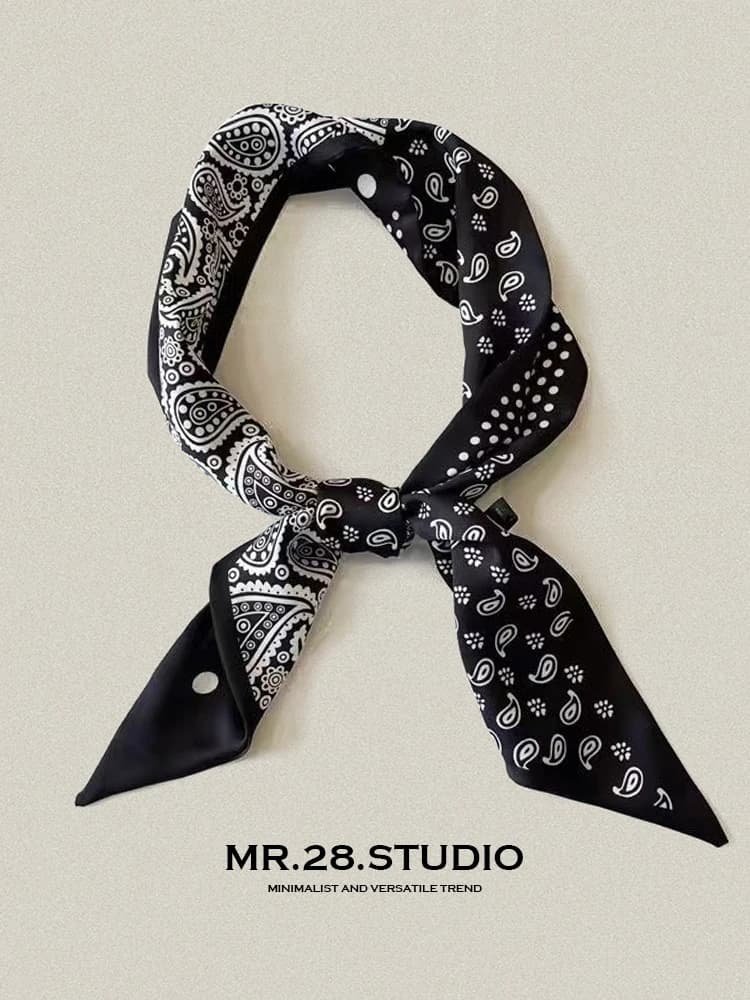 Fashionable Long Floral Silk Scarf for Men Spring Autumn Korean Style Small Collar Trendy Large Collar Tie Versatile Accessory