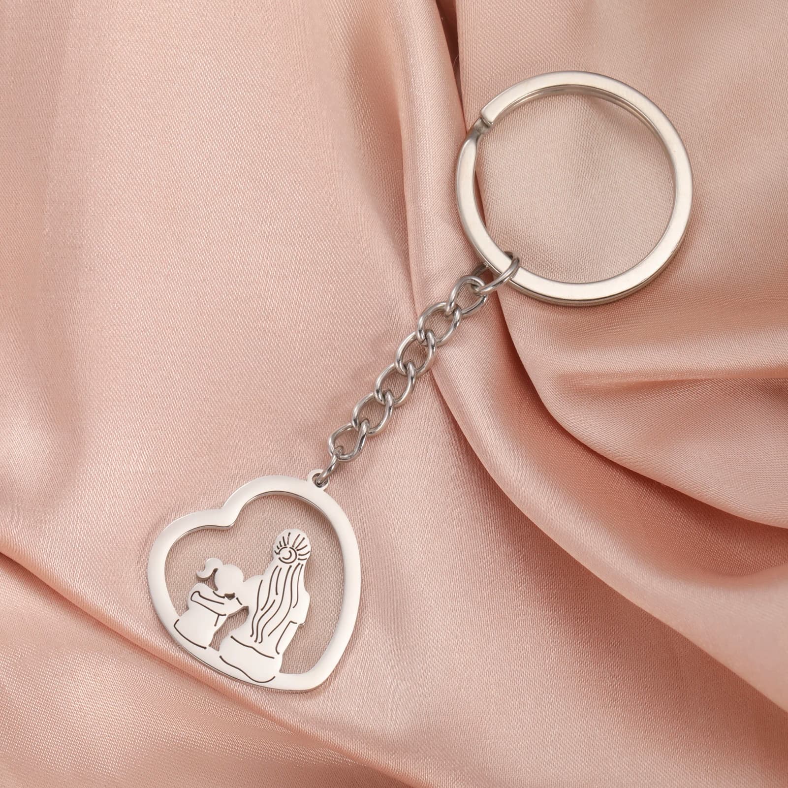 LIKGREAT Mother Daughter Keychain Excavated Mom Girl Heart Keychain Stainless Steel Beautiful for Auto Bag Jewelry Gift for Women Gift