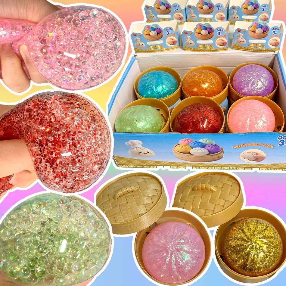 NEW Realistic Giant Dumpling Squishes Squeeze Toy with Steamer Soft TPR Dough Ball Decompression Fidget Toy Funny Creative Gift