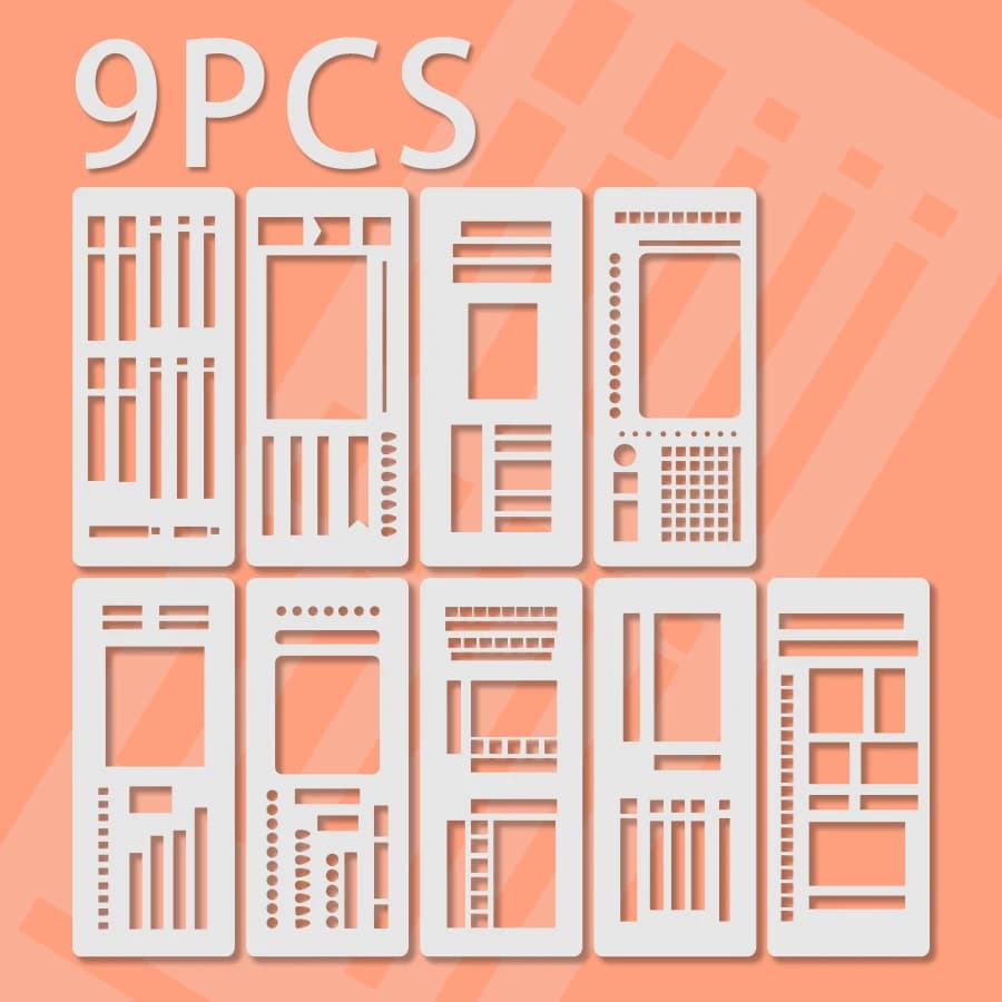 Set di 9 Stencil per Diario e Planner, 5.32x2.28 Pollici, per Disegno Fai-da-Te, Quaderni e Scrapbook