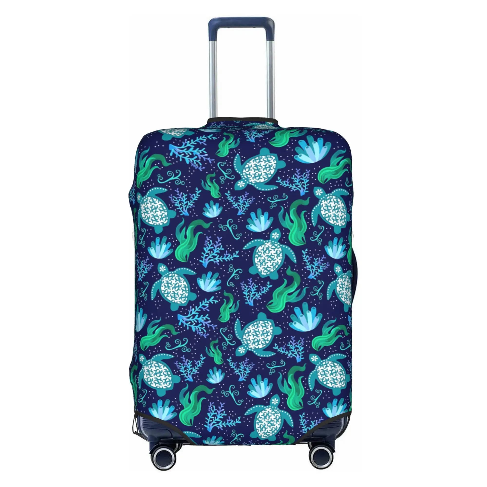 Bigger Scale Sea Turtles on Navy Luggage Cover Cute Suitcase Protector Covers Suit For 18-32 inch