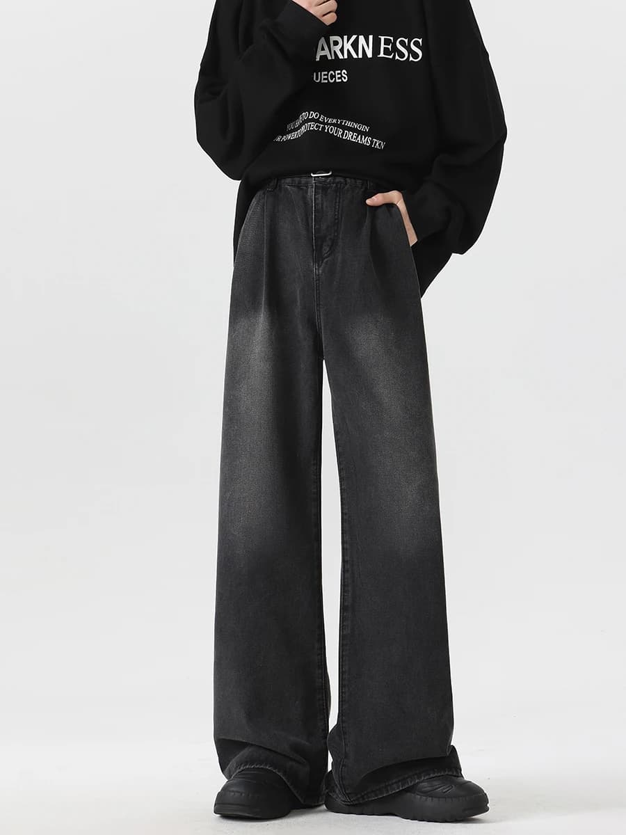 Jeans Boyle American Waed Bell Bot da Uomo, Moda Semplice, Vita Alta Piegata, Leggings Larghi Casual per Tutte le Stagioni