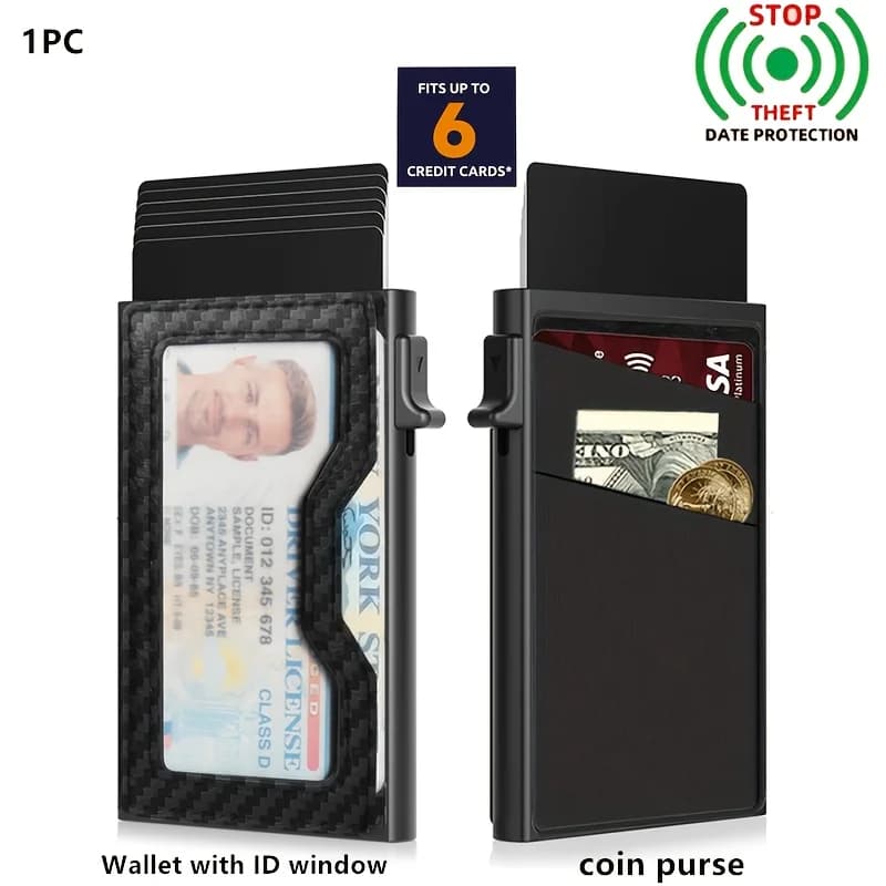 Portafoglio sottile per carte, tasca frontale sottile con finestra per documenti, blocco RFID a scomparsa, regalo di anniversario per uomo e donna