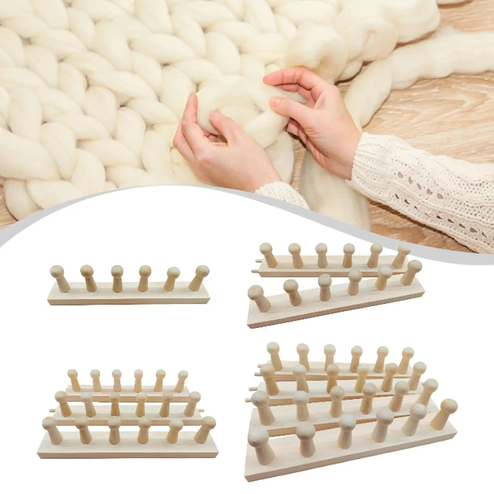 Chunky Blanket Weaving Loom Wooden Frame Knitting Hand Crochet Tapestry DIY Throws Yarn Craft Kit for Adults and Creative Gifts
