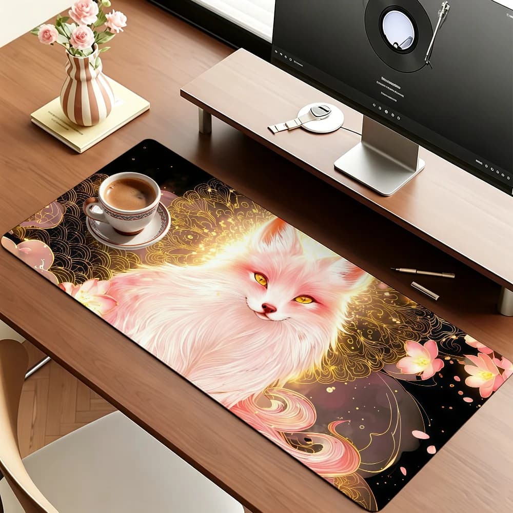 Tappetino per mouse rosa F-Fox Anime Kawaii carino per giochi e tastiere da ufficio, antiscivolo, grande, impermeabile