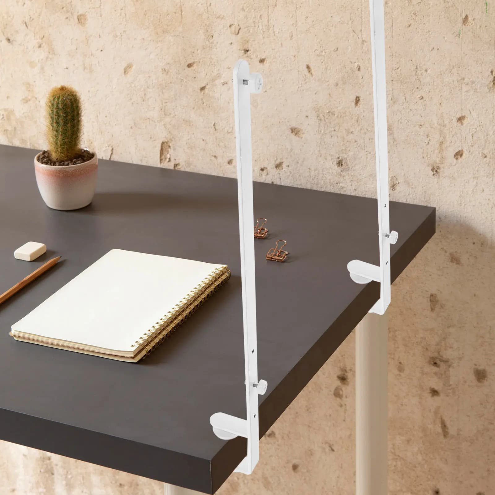 Supporto da scrivania regolabile a 2 pezzi, bianco, regolabile in altezza, per casa, ufficio, officina, organizer, porta attrezzi, monitor