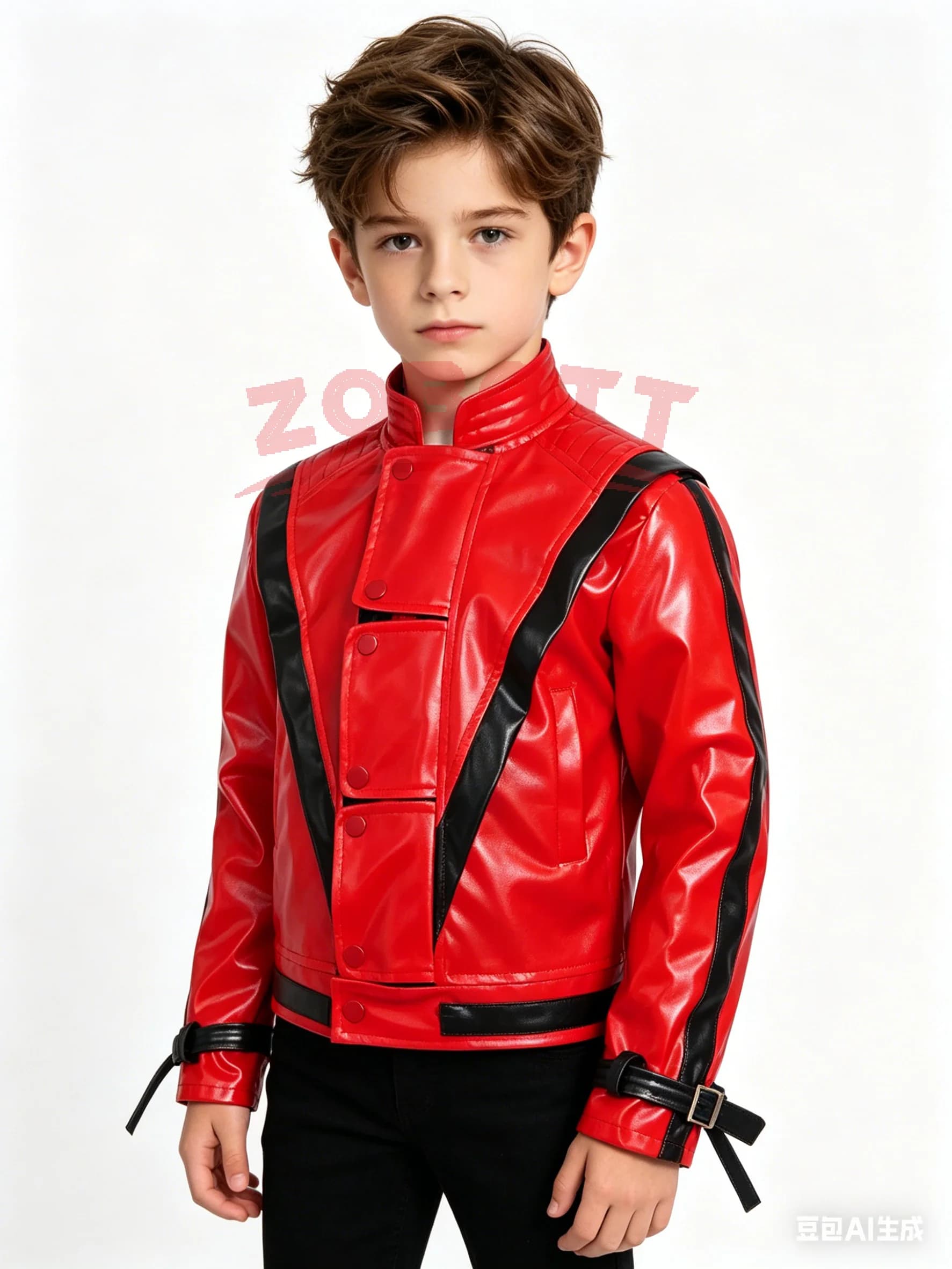 Costumi di Halloween, Giacca in Pelle Rossa per Cosplay Zombie, Abbigliamento Notturno Stile Michael Jackson Thriller per Bambini