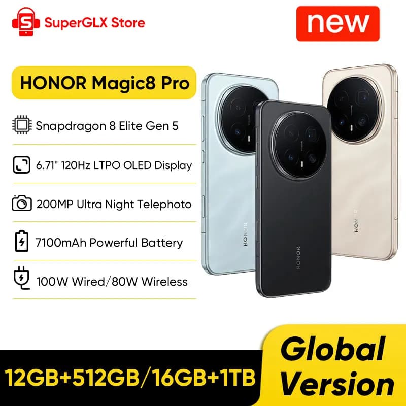 HONOR Magic8 Pro Versione Globale Snapdragon 8 Elite Gen 5 Display OLED da 6,71 Pollici Batteria da 7100mAh Supporto SuperCharge 100W eSIM NFC