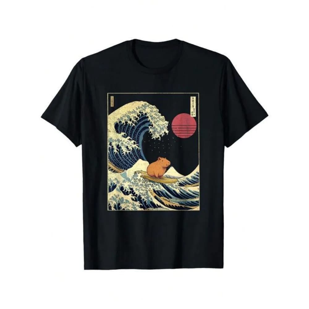 T-shirt per ragazzi e ragazze Kabibala giapponese Kanagawa Wave divertente surf con animali