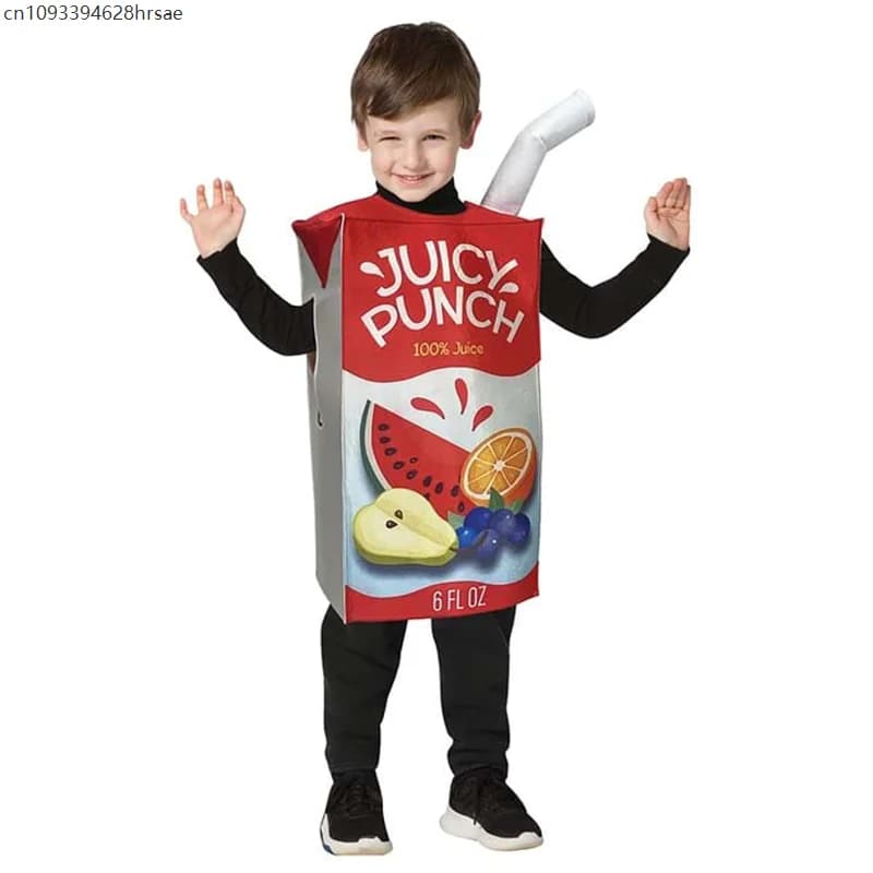 Costume da bambino con scatola di succo per ragazza di Halloween, custodia succosa, portapranzo per bevande, costume da bambino