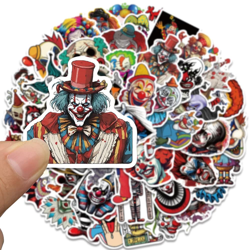 50PCS Horrific Circus Acrobatics Clown Vinyl Waterproof Stickers for Water Bottle Laptop Skateboard Scrapbook Luggage Kids Toy