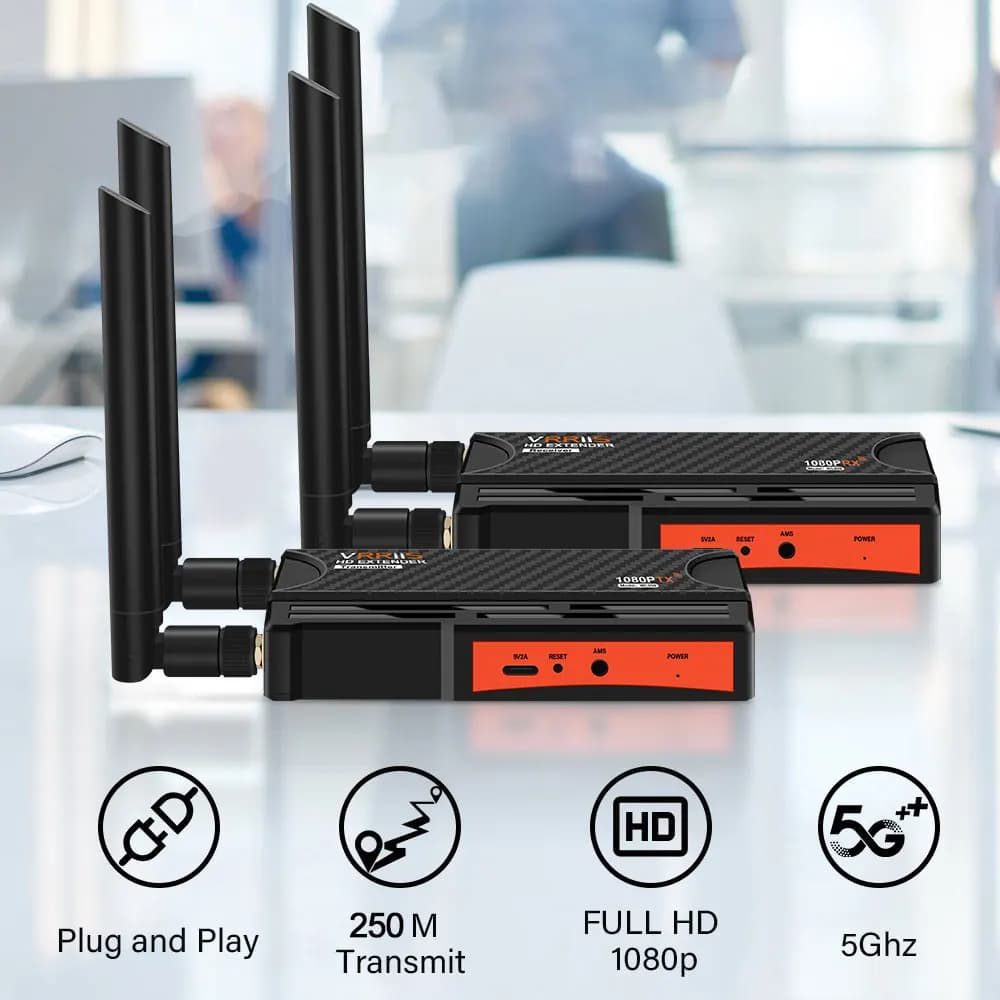 Trasmettitore e Ricevitore Video HDMI Wireless, Supporta 1 Trasmissione e 4 Ricezioni Audio per Fotocamera, Laptop, TV Box, PS4 a Proiettore TV