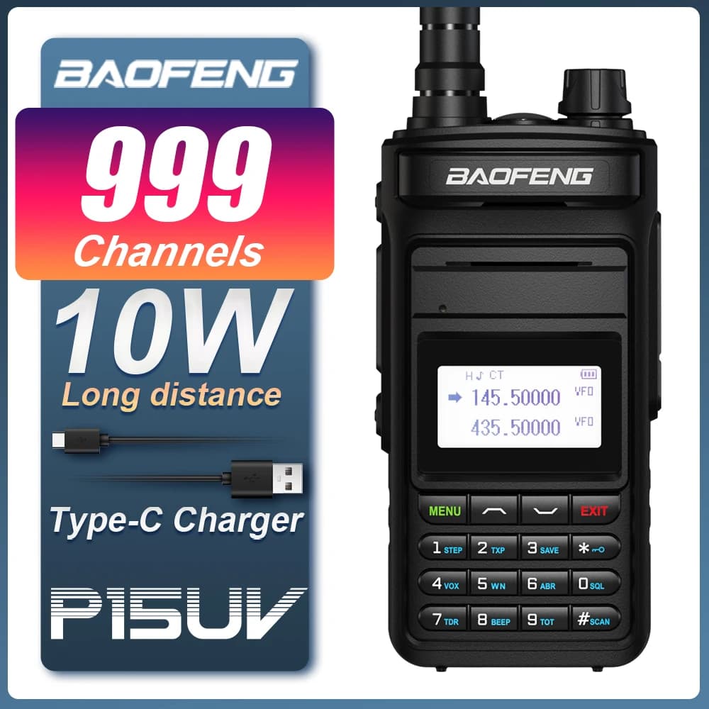 BAOFENG P15UV Walkie Talkie 10W ad alta potenza a lungo raggio Dual Band FM 999 canali ricetrasmettitore HF portatile radio prosciutto bidirezionale 2022