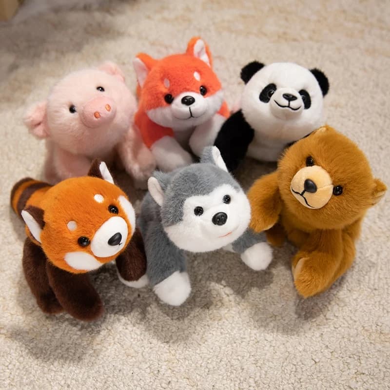 Peluche a forma di orso, maiale, volpe o cane da 18 cm, simpatico animale di peluche sdraiato, cuscino da scrivania, decorazione per ufficio.