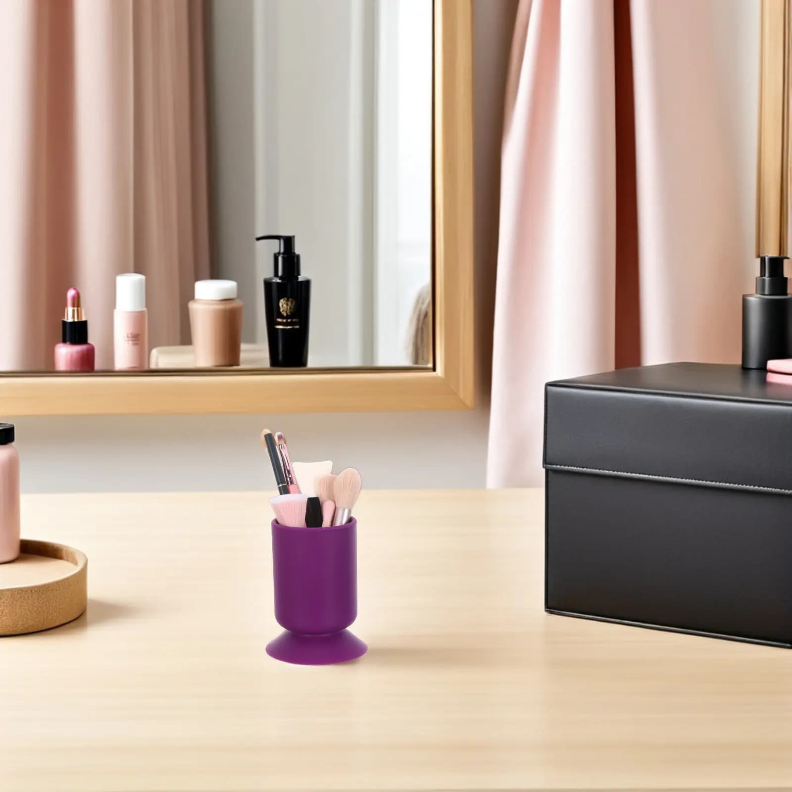 Portapenne in silicone con ventosa, viola, contenitore per pennelli, organizer per trucchi, portaoggetti da scrivania, porta forbici