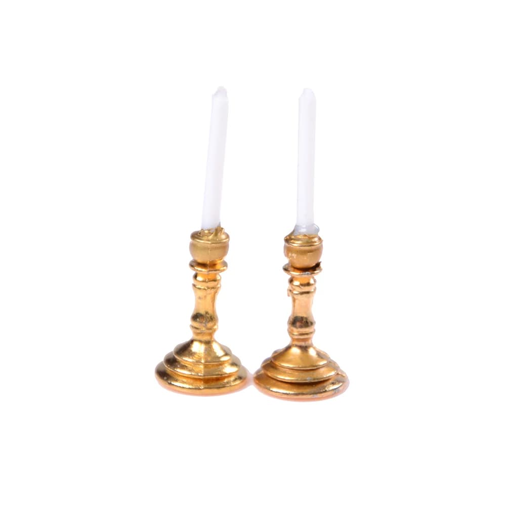 1 paio di candelieri in miniatura per casa delle bambole in scala 1:12, candele bianche