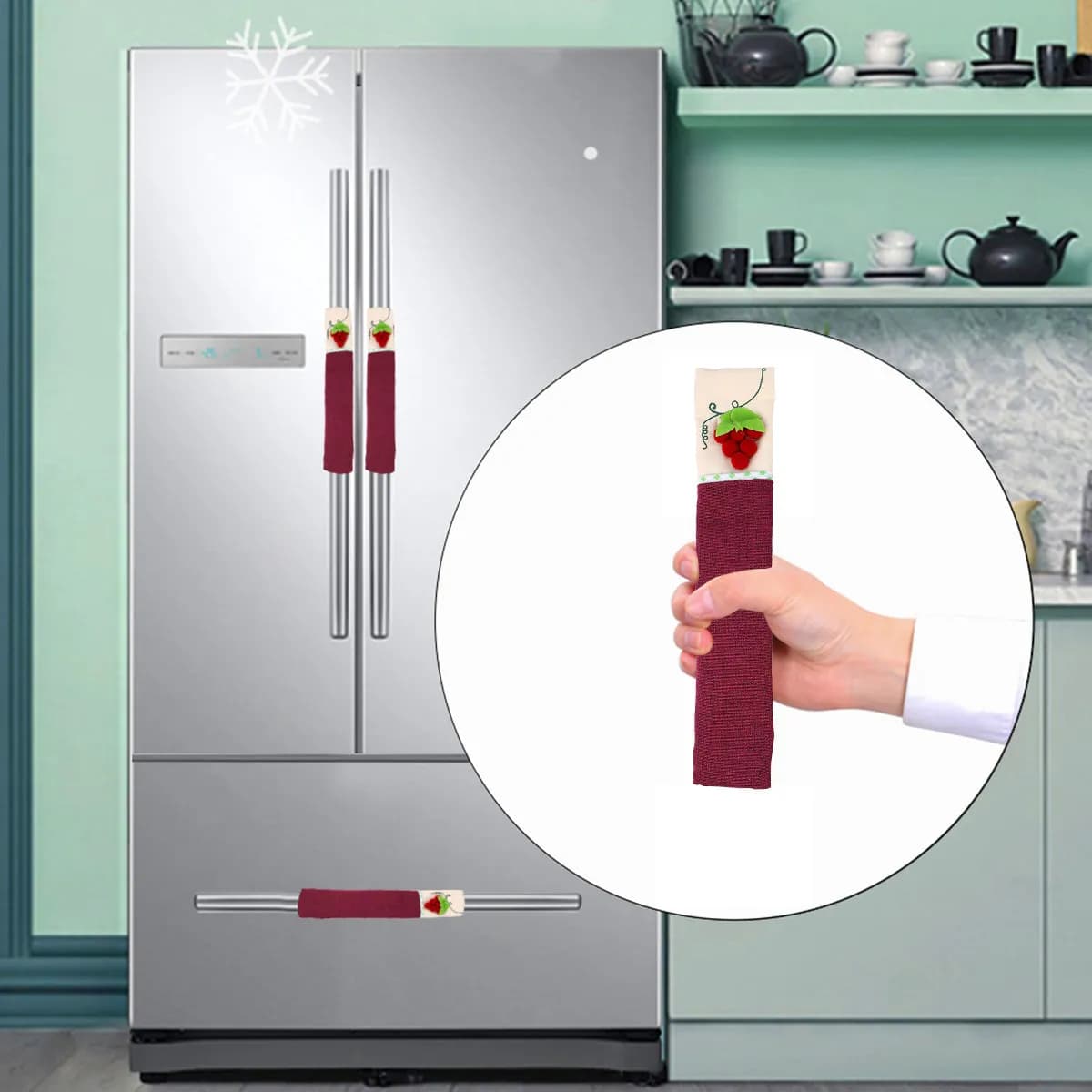 Copri Maniglia Frigorifero con Design a Grappolo d'Uva, Guanto Morbido in Tessuto per Maniglia di Frigorifero, Forno, Microonde, Decorativo per Elettrodomestici da Cucina
