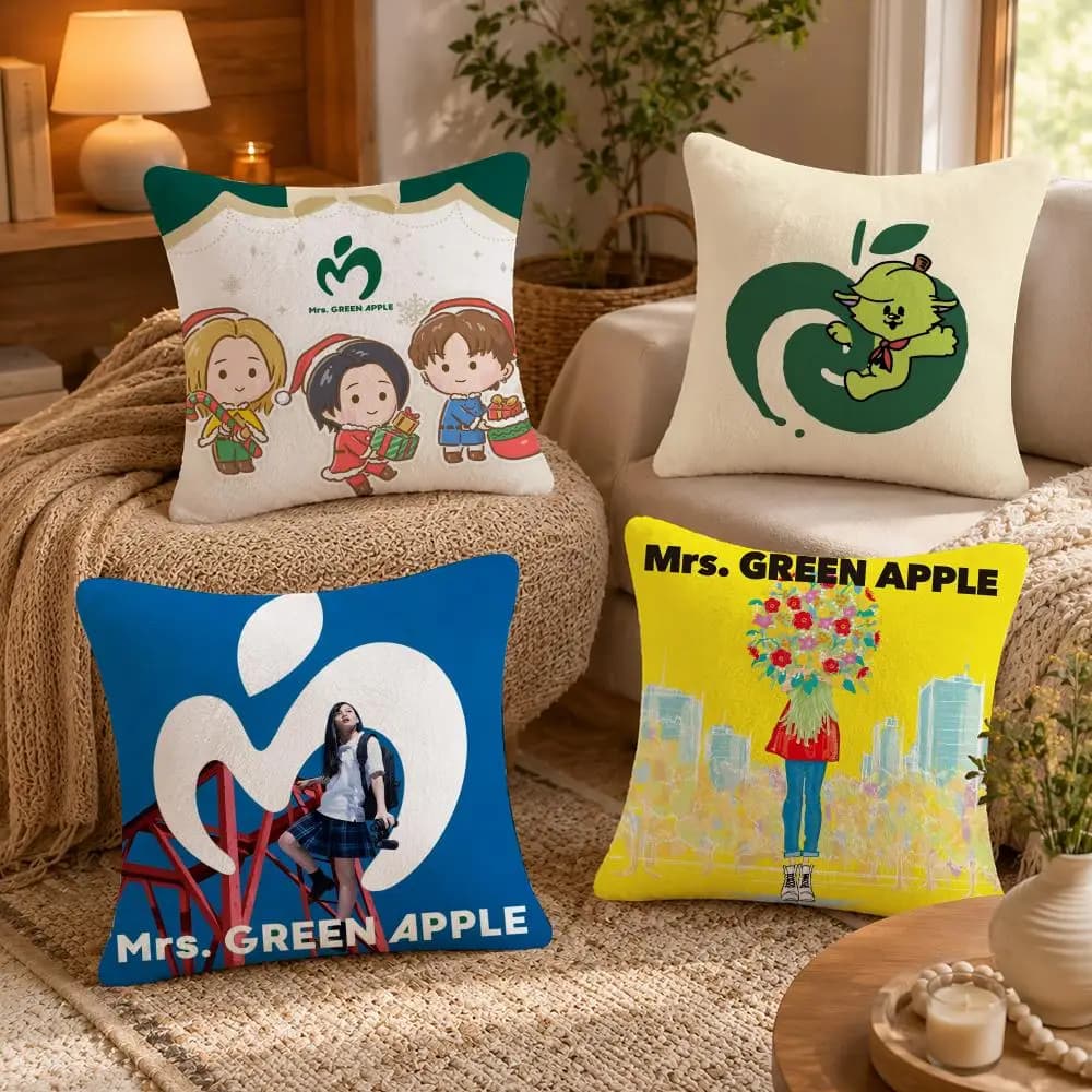 Band M-mrs Green AppleS Cushion Cover Soft Short Plush Pillow Case Double Sided Print Washable Sofa Bed Home Decor Gift