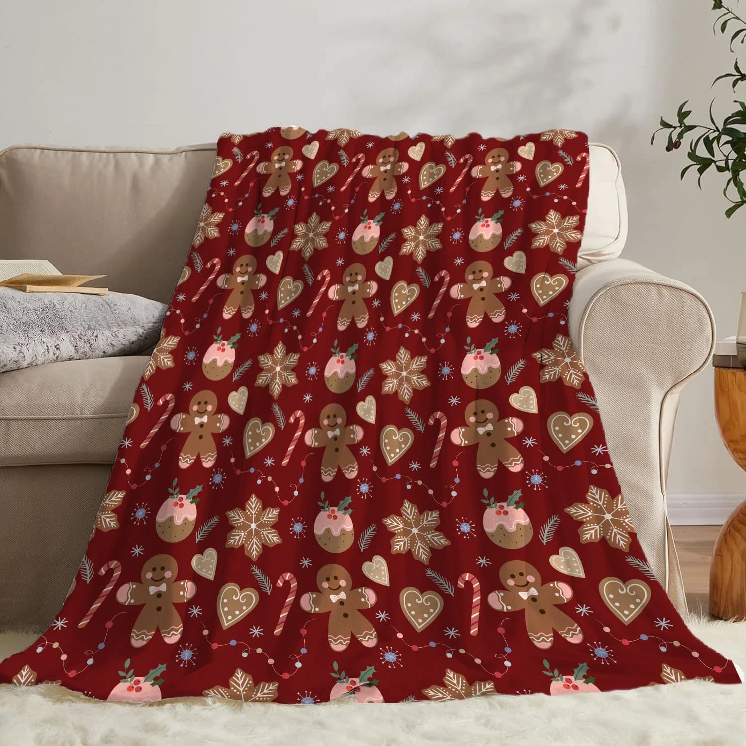 Christmas Flannel Print Throw Blanket Super Soft Cozy Nap Blanket for Bed sofa Office Travel Machine Washable Perfect Home Gift