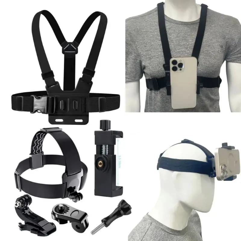 6-in-1 Action Camera Kit Adjustable Mobile Phone Head & Chest Strap Mount for DJI Action 6 5Pro - Smartphone Holder Kit