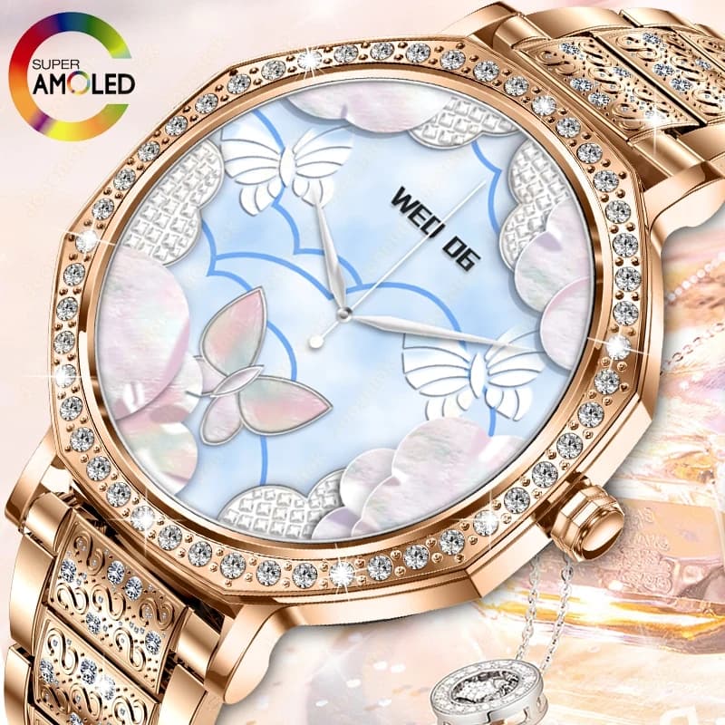 2025New 1.32 "Ultra-sottile AMOLED Schermo Astuto Della Vigilanza Delle Donne Bluetooth Chiamata Orologio Monitor di Salute IP68 Impermeabile Smartwatch di Lusso