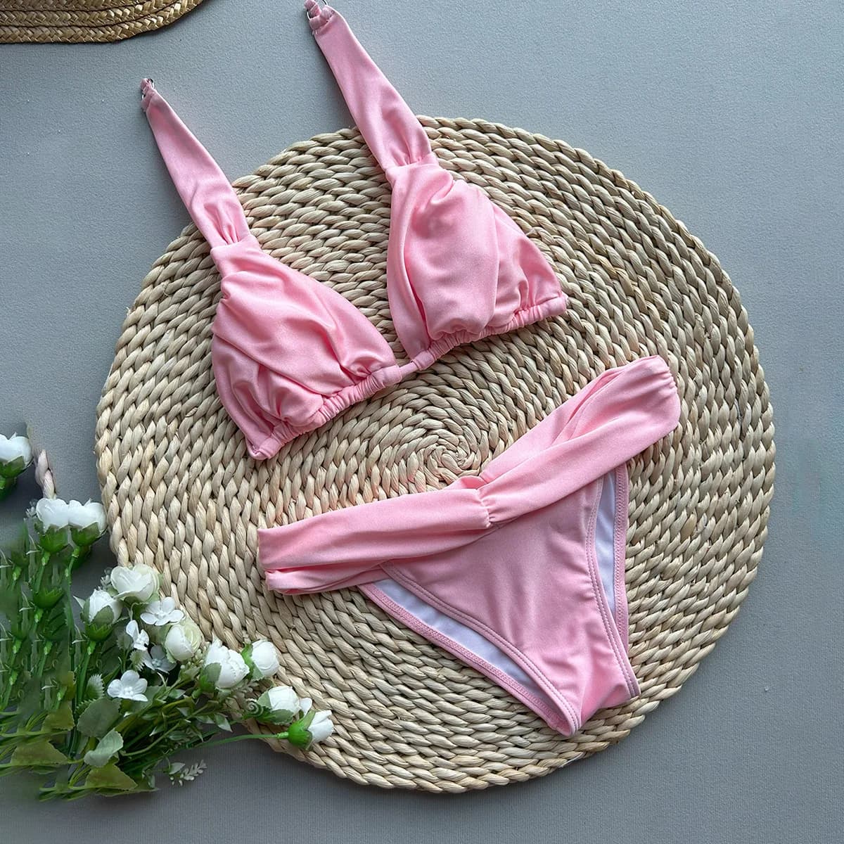Nuovo costume da bagno push up a triangolo sexy da donna increspato costume da bagno a 2 pezzi costume da bagno con fasciatura a stringhe costume da bagno a pieghe costumi da bagno estivi