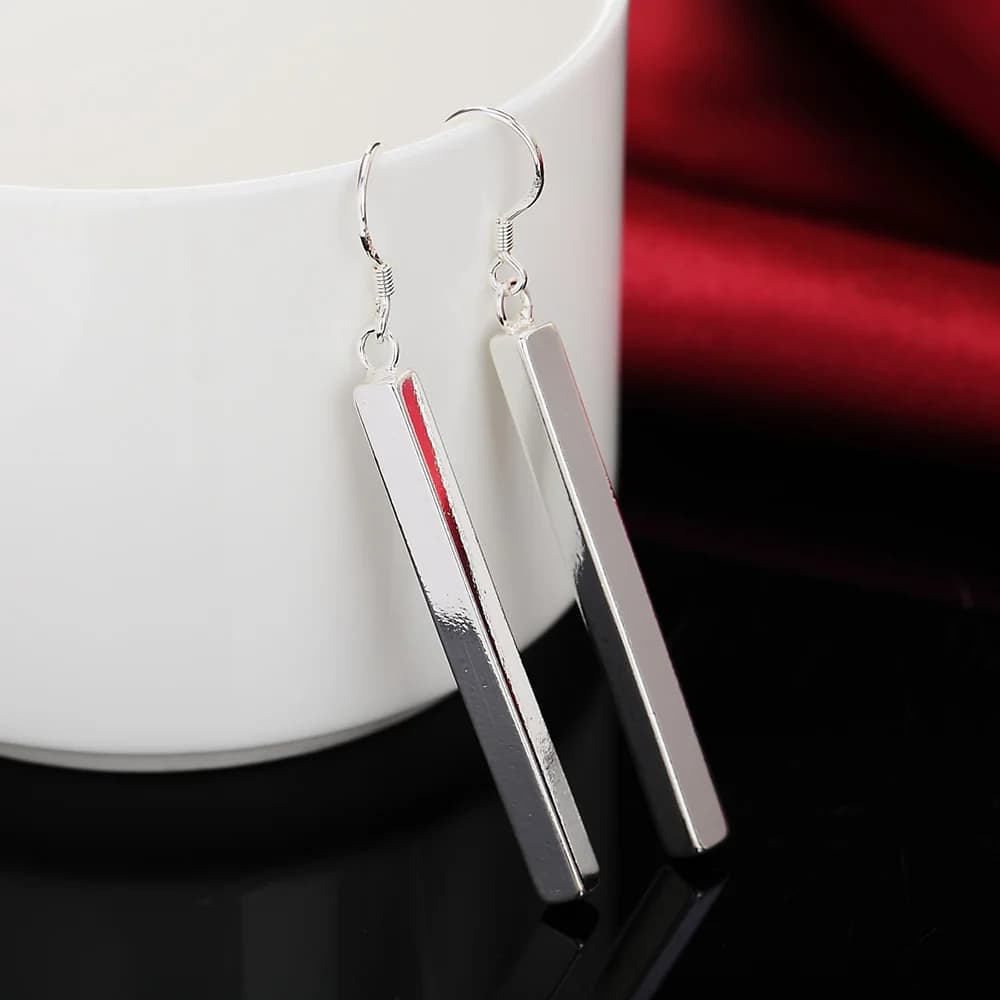 925 Sterling Silver Rectangle Geometry Dangle Drop Earrings For Women Ladies Vintage Luxury Jewelry Accessories