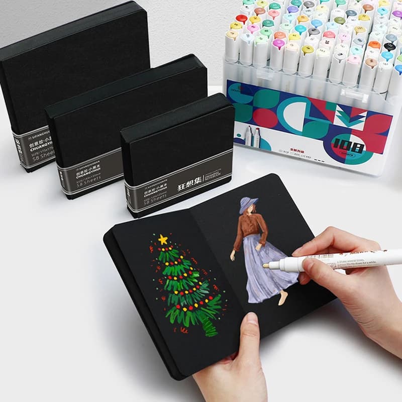 Portable Small Drawing Book GSM230g Thickened Black Cardboard Acrylic Marker Painting Book Watercolor Paper for Creative Art