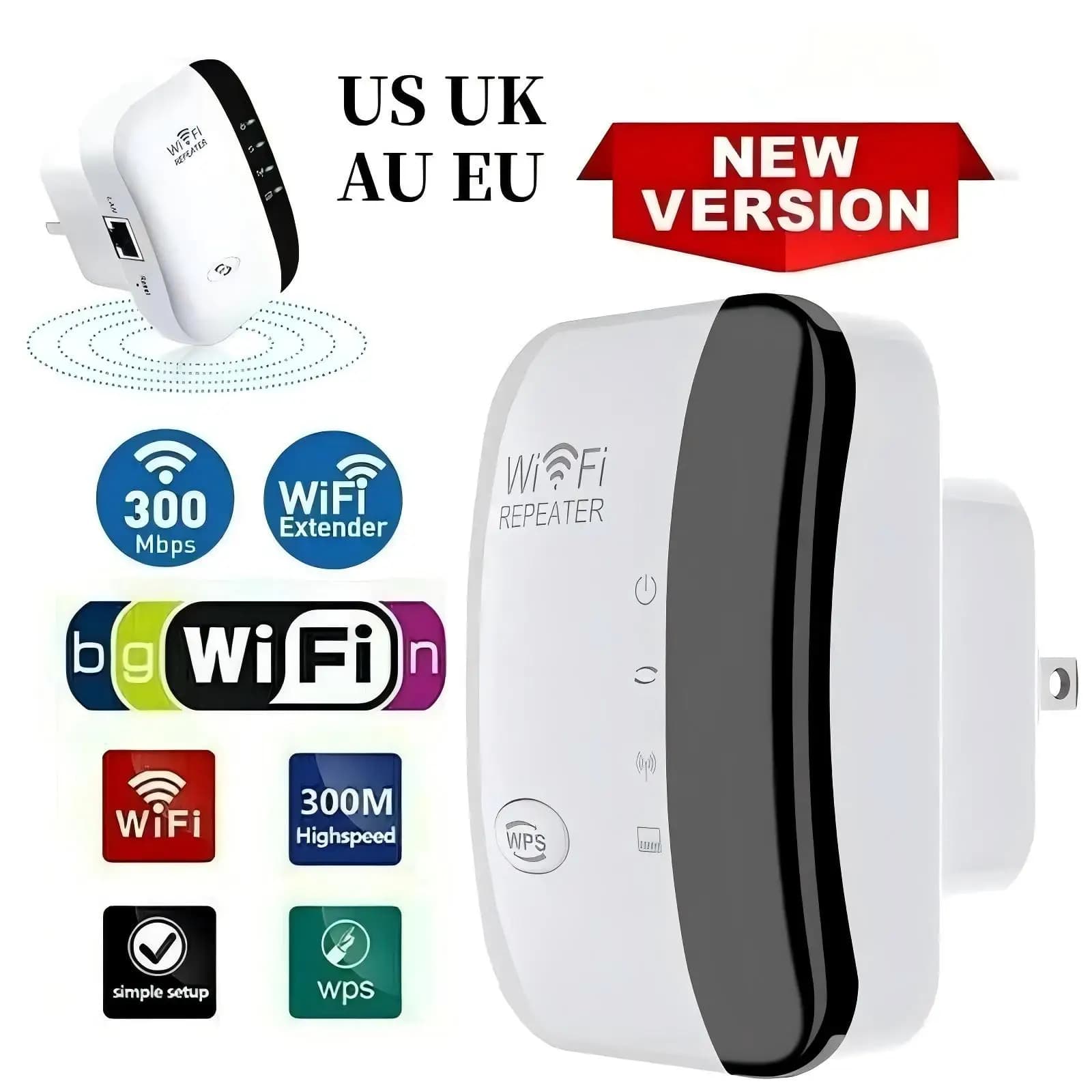 Ripetitore Wifi Amplificatore di segnale wireless Potenziatore di rete esteso Router domestico UE USA 300 m a portata di mano