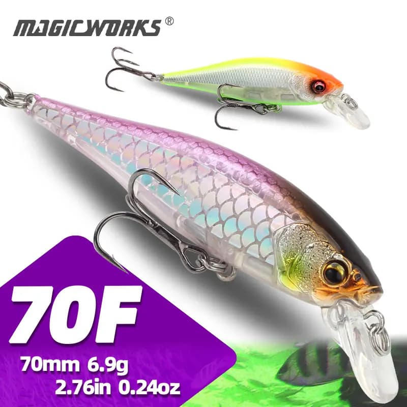 Magic Works Minnow Esche da pesca Wobblers 70mm 6.9g Minnow Esche galleggianti per trota Esche dure Esche artificiali per spigola