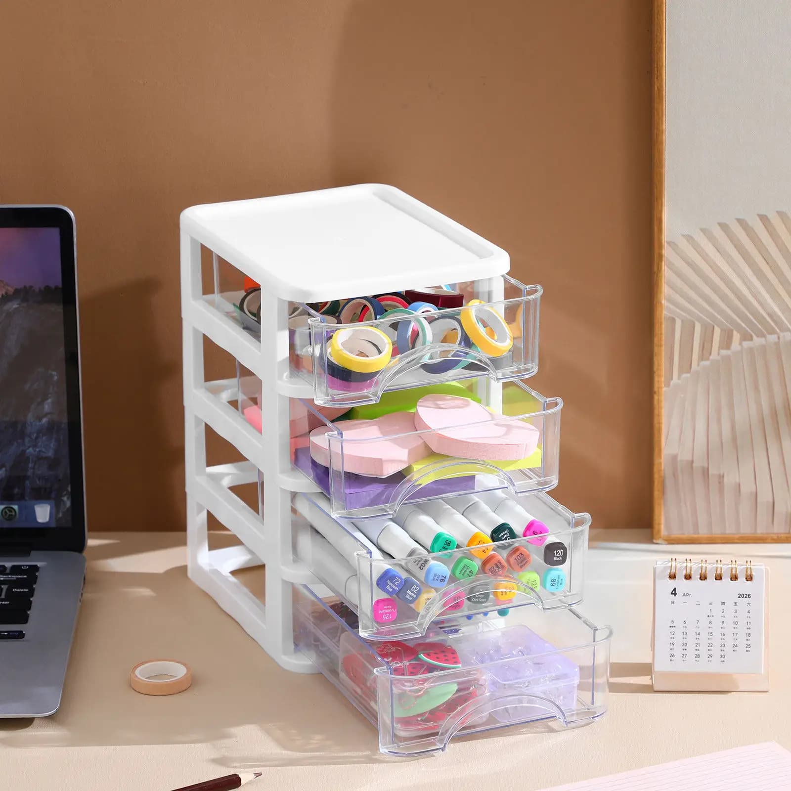 Organizer da Scrivania con Cassetti in Plastica, Contenitore per Cancelleria, Gioielli, Cosmetici, Oggetti Vari, per Ufficio e Casa